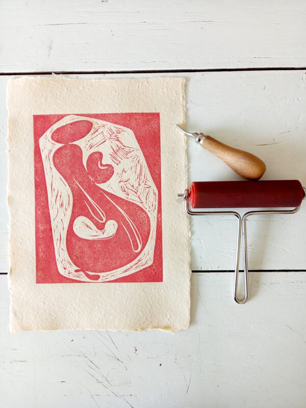 handmade linocut print studio immink pregnancy motherhood